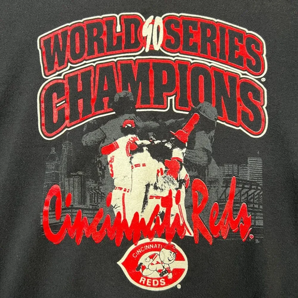Vintage Cincinnati Reds Sweatshirt Adults Size XL Black Long Sleeve Velva Sheen